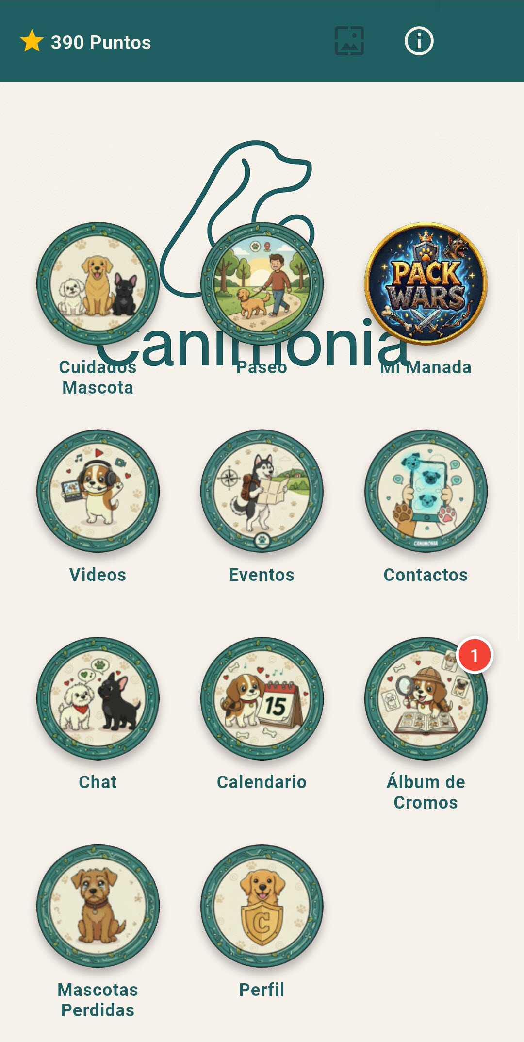 Pantalla principal de Canimonia